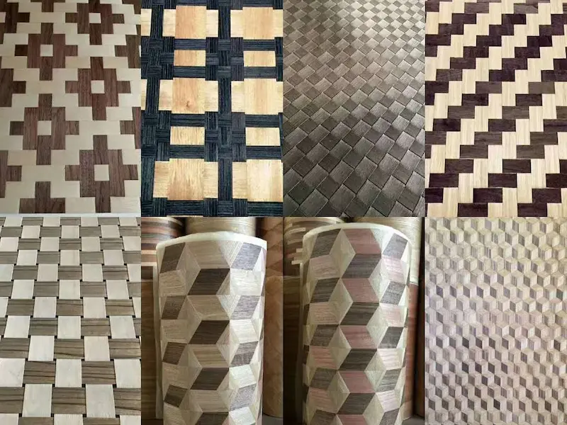 Decorative veneer sheets with various geometric patterns and 3D effects