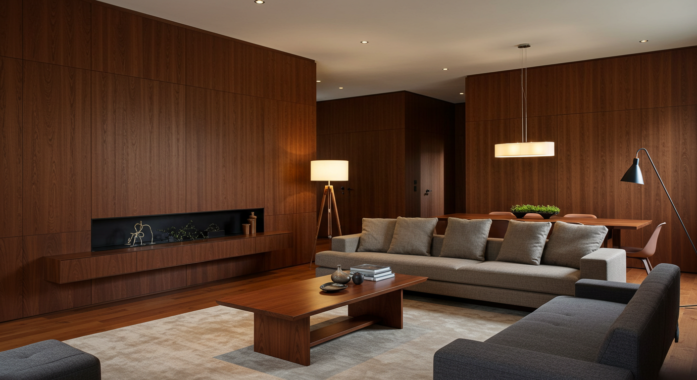 Luxury interior design with natural wood veneers and veneered wall panels by Chuanfoo Wood