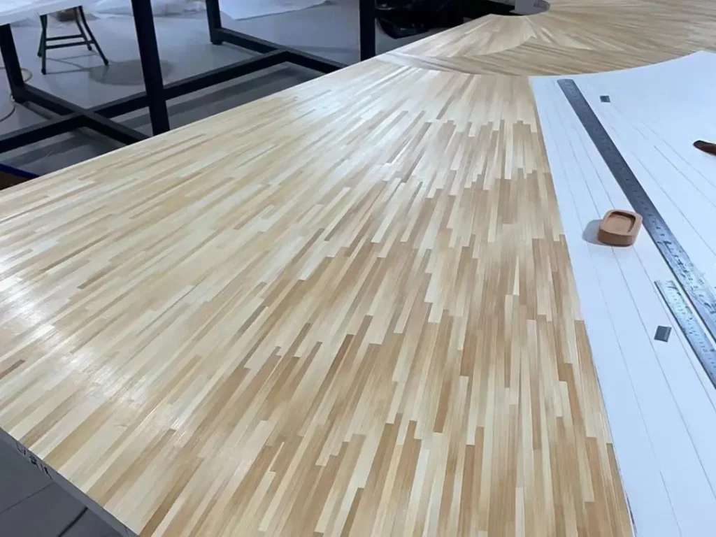Straw marquetry veneer manufacturing for interior design furniture panels in factory