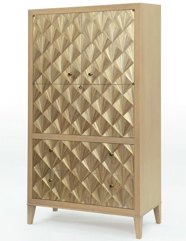 Straw marquetry furniture application in luxury interior design